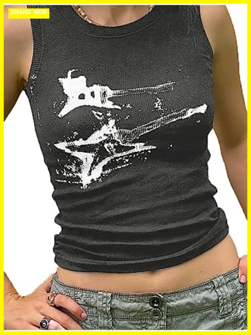 Sleeveless Crop Top Y2K Vintage Grunge Racerback Tank Casual Tee